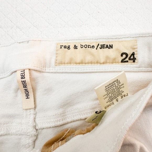 Rag & Bone High Rise Bell White Rip Denim Jeans Size 24 W1528O545BWR - Picture 7 of 7